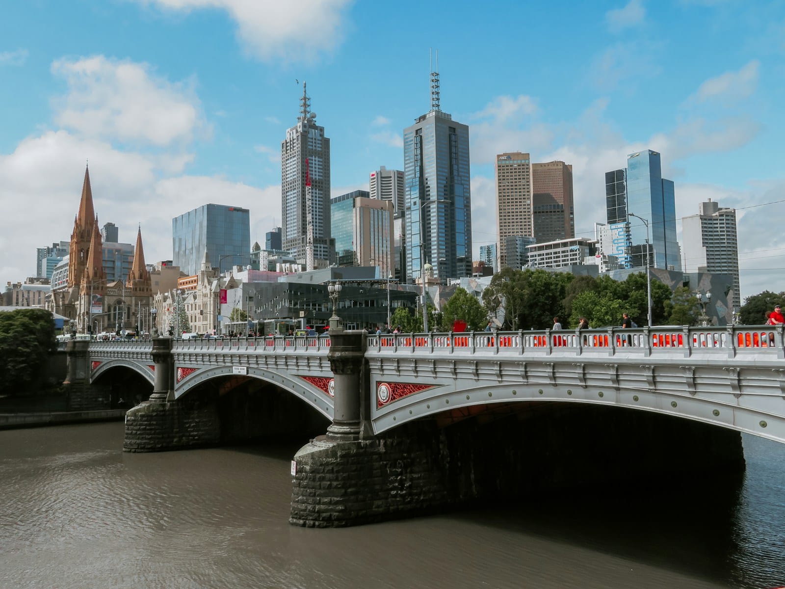 Melbourne City bridge over river