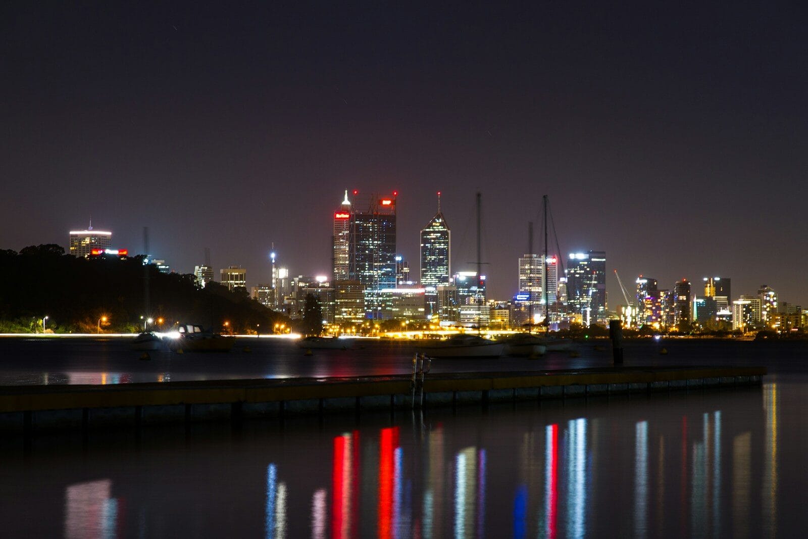 Perth city skyline is lit up at night